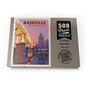Darstellung des Puzzle Motivs Nashville, TN: Riverfront Evening, Vintage Poster 500 Puzzle Schachtel Ansicht3