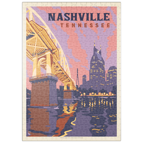 Darstellung des Puzzle Motivs Nashville, TN: Riverfront Evening, Vintage Poster puzzleplate Nashville, TN: Riverfront Evening, Vintage Poster 500 Puzzle