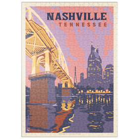 Darstellung des Puzzle Motivs Nashville, TN: Riverfront Evening, Vintage Poster - Puzzleteile: 500