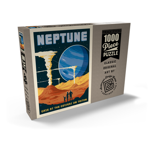 Darstellung des Puzzle Motivs Neptun: Die Geysire von Triton, Vintage Poster Neptune: The Geysers Of Triton, Vintage Poster 1000 Puzzle Schachtel Ansicht2