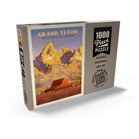 Darstellung des Puzzle Motivs Grand Teton National Park: Scheune, Vintage Poster Grand Teton National Park: Barn, Vintage Poster 1000 Puzzle Schachtel Ansicht2
