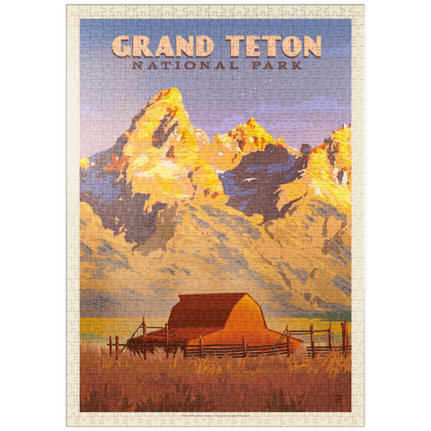 Darstellung des Puzzle Motivs Grand Teton National Park: Scheune, Vintage Poster puzzleplate Grand Teton National Park: Barn, Vintage Poster 1000 Puzzle