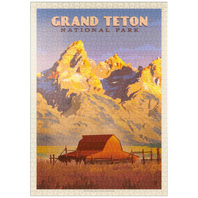 Darstellung des Puzzle Motivs Grand Teton National Park: Scheune, Vintage Poster - Puzzleteile: 1000