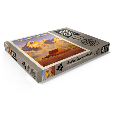 Darstellung des Puzzle Motivs Grand Teton National Park: Scheune, Vintage Poster Grand Teton National Park: Barn, Vintage Poster 100 Puzzle Schachtel Ansicht1