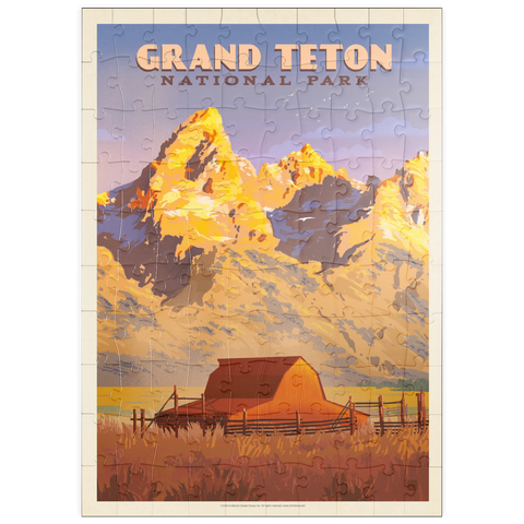 Darstellung des Puzzle Motivs Grand Teton National Park: Scheune, Vintage Poster puzzleplate Grand Teton National Park: Barn, Vintage Poster 100 Puzzle