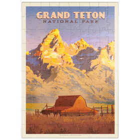 Darstellung des Puzzle Motivs Grand Teton National Park: Scheune, Vintage Poster - Puzzleteile: 100