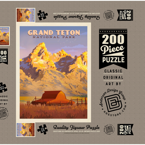 Darstellung des Puzzle Motivs Grand Teton National Park: Scheune, Vintage Poster Grand Teton National Park: Barn, Vintage Poster 200 Puzzle Schachtel 3D Modell