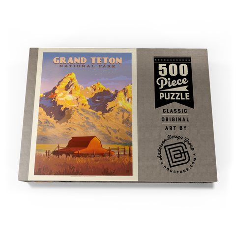 Darstellung des Puzzle Motivs Grand Teton National Park: Scheune, Vintage Poster Grand Teton National Park: Barn, Vintage Poster 500 Puzzle Schachtel Ansicht3