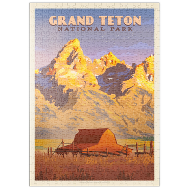 Darstellung des Puzzle Motivs puzzleplate Grand Teton National Park: Barn, Vintage Poster 500 Puzzle