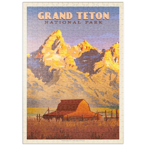 Darstellung des Puzzle Motivs Grand Teton National Park: Scheune, Vintage Poster puzzleplate Grand Teton National Park: Barn, Vintage Poster 500 Puzzle