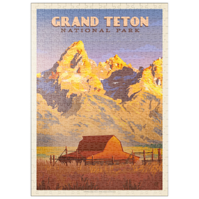 Darstellung des Puzzle Motivs Grand Teton National Park: Scheune, Vintage Poster - Puzzleteile: 500