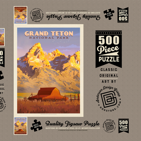 Darstellung des Puzzle Motivs Grand Teton National Park: Scheune, Vintage Poster Grand Teton National Park: Barn, Vintage Poster 500 Puzzle Schachtel 3D Modell