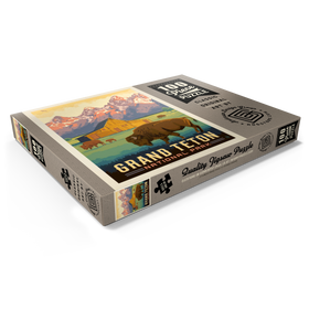 Darstellung des Puzzle Motivs Grand-Teton-Nationalpark: Bisons und Scheune, Vintage Poster - Puzzleteile: 100