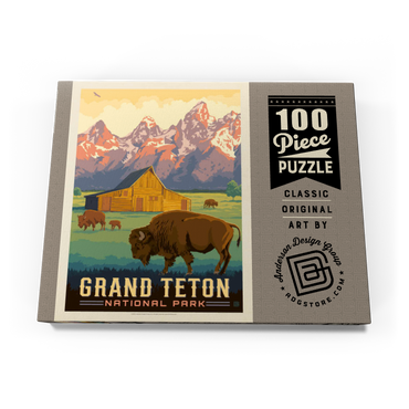 Darstellung des Puzzle Motivs Grand Teton National Park: Bison & Barn, Vintage Poster 100 Puzzle Schachtel Ansicht3