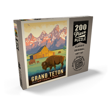 Darstellung des Puzzle Motivs Grand Teton National Park: Bison & Barn, Vintage Poster 200 Puzzle Schachtel Ansicht2