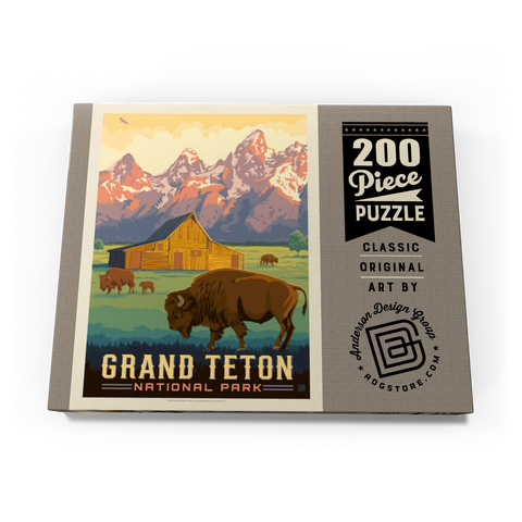 Darstellung des Puzzle Motivs Grand-Teton-Nationalpark: Bisons und Scheune, Vintage Poster Grand Teton National Park: Bison & Barn, Vintage Poster 200 Puzzle Schachtel Ansicht3