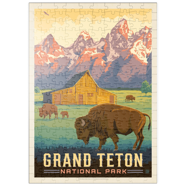 Darstellung des Puzzle Motivs puzzleplate Grand Teton National Park: Bison & Barn, Vintage Poster 200 Puzzle