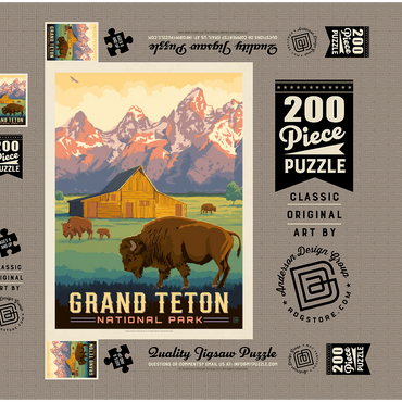 Darstellung des Puzzle Motivs Grand Teton National Park: Bison & Barn, Vintage Poster 200 Puzzle Schachtel 3D Modell