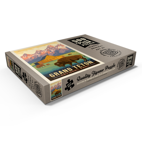 Darstellung des Puzzle Motivs Grand-Teton-Nationalpark: Bisons und Scheune, Vintage Poster Grand Teton National Park: Bison & Barn, Vintage Poster 500 Puzzle Schachtel Ansicht1
