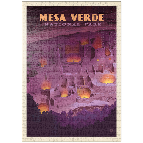 Darstellung des Puzzle Motivs Mesa Verde Nationalpark: Abendrot, Vintage Poster puzzleplate Mesa Verde National Park: Evening Glow, Vintage Poster 1000 Puzzle
