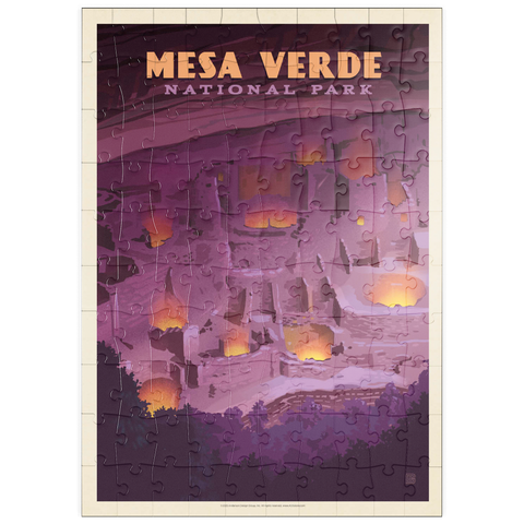 Darstellung des Puzzle Motivs Mesa Verde Nationalpark: Abendrot, Vintage Poster puzzleplate Mesa Verde National Park: Evening Glow, Vintage Poster 100 Puzzle