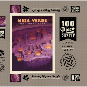 Darstellung des Puzzle Motivs Mesa Verde National Park: Evening Glow, Vintage Poster 100 Puzzle Schachtel 3D Modell