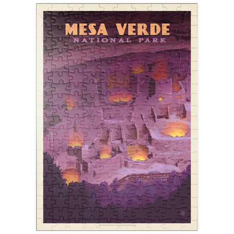 Darstellung des Puzzle Motivs Mesa Verde Nationalpark: Abendrot, Vintage Poster puzzleplate Mesa Verde National Park: Evening Glow, Vintage Poster 200 Puzzle
