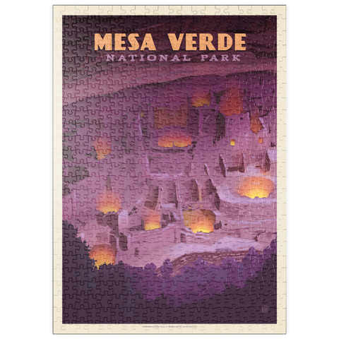 Darstellung des Puzzle Motivs Mesa Verde Nationalpark: Abendrot, Vintage Poster puzzleplate Mesa Verde National Park: Evening Glow, Vintage Poster 500 Puzzle