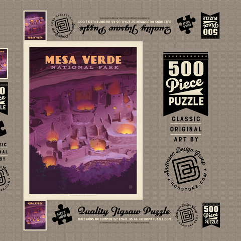 Darstellung des Puzzle Motivs Mesa Verde Nationalpark: Abendrot, Vintage Poster Mesa Verde National Park: Evening Glow, Vintage Poster 500 Puzzle Schachtel 3D Modell