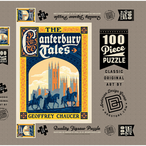 Darstellung des Puzzle Motivs Die Canterbury-Erzählungen: Geoffrey Chaucer, Vintage Poster The Canterbury Tales: Geoffrey Chaucer, Vintage Poster 100 Puzzle Schachtel 3D Modell