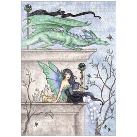 Darstellung des Puzzle-Motivs Windbeobachter Drache – Amy brown – Puzzleteile: 1000