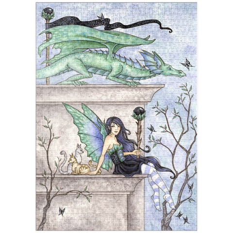 Darstellung des Puzzle Motivs Windbeobachter Drache – Amy brown puzzleplate Wind Watchers Dragon – Amy brown 1000 Puzzle