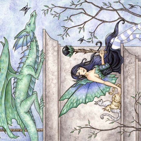 Darstellung des Puzzle Motivs Windbeobachter Drache – Amy brown Wind Watchers Dragon – Amy brown 1000 Puzzle 3D Modell