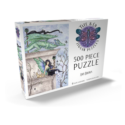 Darstellung des Puzzle Motivs Windbeobachter Drache – Amy brown Wind Watchers Dragon – Amy brown 500 Puzzle Schachtel Ansicht2