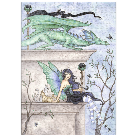 Darstellung des Puzzle Motivs Windbeobachter Drache – Amy brown puzzleplate Wind Watchers Dragon – Amy brown 500 Puzzle