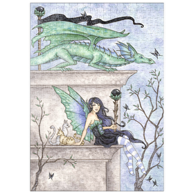 Darstellung des Puzzle Motivs Windbeobachter Drache – Amy brown - Puzzleteile: 500