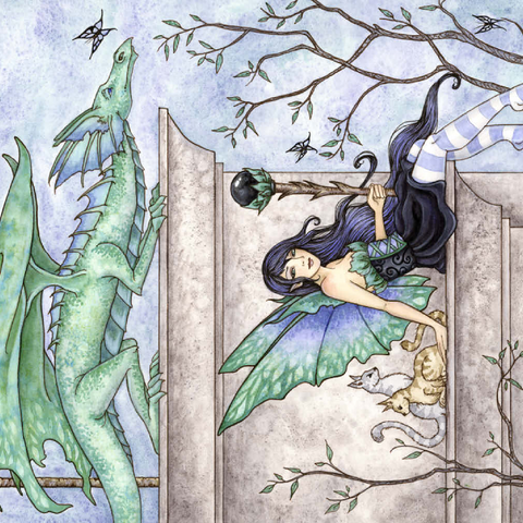 Darstellung des Puzzle Motivs Windbeobachter Drache – Amy brown Wind Watchers Dragon – Amy brown 500 Puzzle 3D Modell