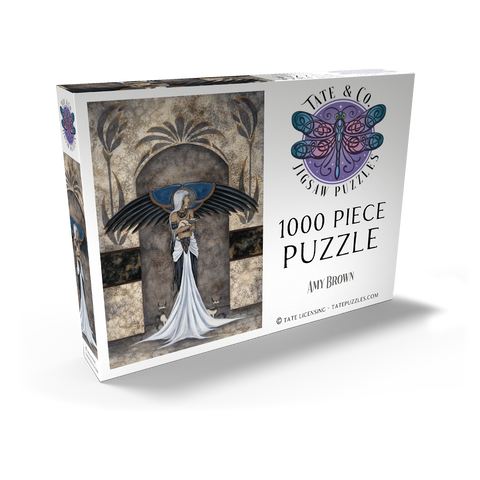 Darstellung des Puzzle Motivs Katzenwächterin Fee – Amy Brown Keeper Of Cats Fairy – Amy Brown 1000 Puzzle Schachtel Ansicht2