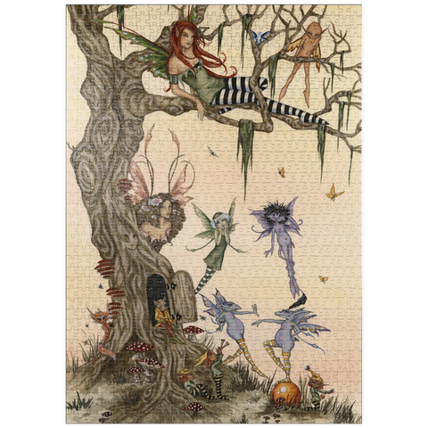 Darstellung des Puzzle Motivs Die Einweihungsparty der Siebenschläfer-Feen – Amy Brown puzzleplate The Dormouses House Warming Party Fairies – Amy Brown 1000 Puzzle