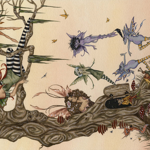 Darstellung des Puzzle Motivs Die Einweihungsparty der Siebenschläfer-Feen – Amy Brown The Dormouses House Warming Party Fairies – Amy Brown 1000 Puzzle 3D Modell