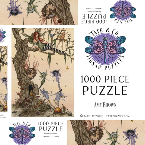 Darstellung des Puzzle Motivs Die Einweihungsparty der Siebenschläfer-Feen – Amy Brown The Dormouses House Warming Party Fairies – Amy Brown 1000 Puzzle Schachtel 3D Modell