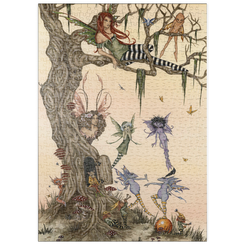 Darstellung des Puzzle Motivs Die Einweihungsparty der Siebenschläfer-Feen – Amy Brown puzzleplate The Dormouses House Warming Party Fairies – Amy Brown 500 Puzzle