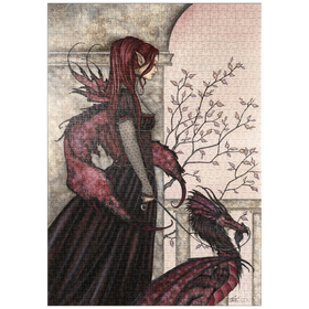 Darstellung des Puzzle-Motivs Eine Fee und ihr Haustierdrache – Amy Brown – Puzzleteile: 1000