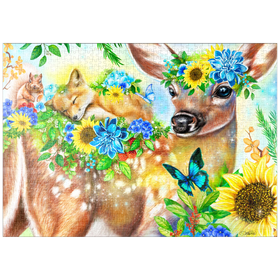 Darstellung des Puzzle-Motivs Waldreh und Freunde Fuchs Eichhörnchen - Sheena Pike – Puzzleteile: 1000