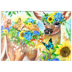 Darstellung des Puzzle-Motivs Waldreh und Freunde Fuchs Eichhörnchen - Sheena Pike – Puzzleteile: 500