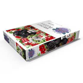 Darstellung des Puzzle Motivs Red Blossom Buddies Puppy Cat HummingBird - Sheena Pike - Puzzleteile: 1000