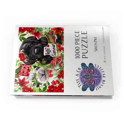 Darstellung des Puzzle Motivs Red Blossom Buddies Puppy Cat HummingBird - Sheena Pike Red Blossom Buddies Puppy Cat HummingBird - Sheena Pike 1000 Puzzle Schachtel Ansicht3