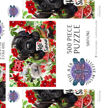 Darstellung des Puzzle Motivs Red Blossom Buddies Puppy Cat HummingBird - Sheena Pike 500 Puzzle Schachtel 3D Modell