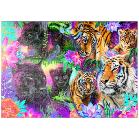 Darstellung des Puzzle Motivs Magische Neon-Großkatzen - Sheena Pike puzzleplate Magical Neon Big Cats - Sheena Pike 1000 Puzzle