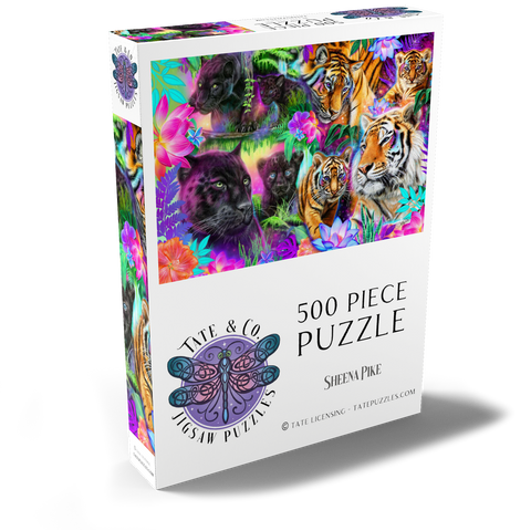 Darstellung des Puzzle Motivs Magische Neon-Großkatzen - Sheena Pike Magical Neon Big Cats - Sheena Pike 500 Puzzle Schachtel Ansicht2